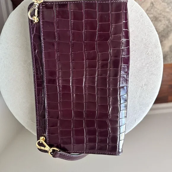 Michael Kors Crocodile Embossed Leather Crossbody or Clutch, Burgundy - Picture 4 of 8